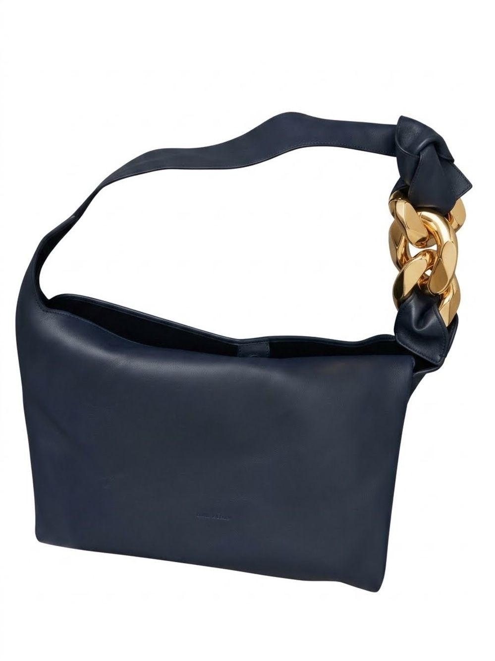 $1050 JW Anderson Medium Chain Accent Leather Hobo Shoulder Bag Navy Blue